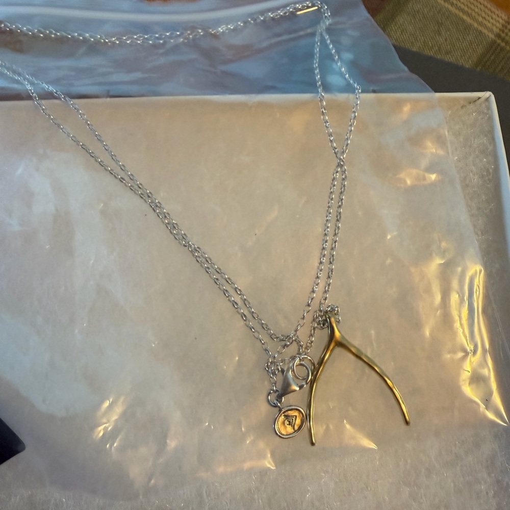 Silpada Sterling Silver Chain with Brass Wishbone Pendant